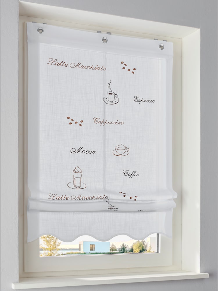 Store-bateau lavable en machine, couleur : blanc à motifs, taille 130x60 cm, marque helline home, 100% polyester - helline