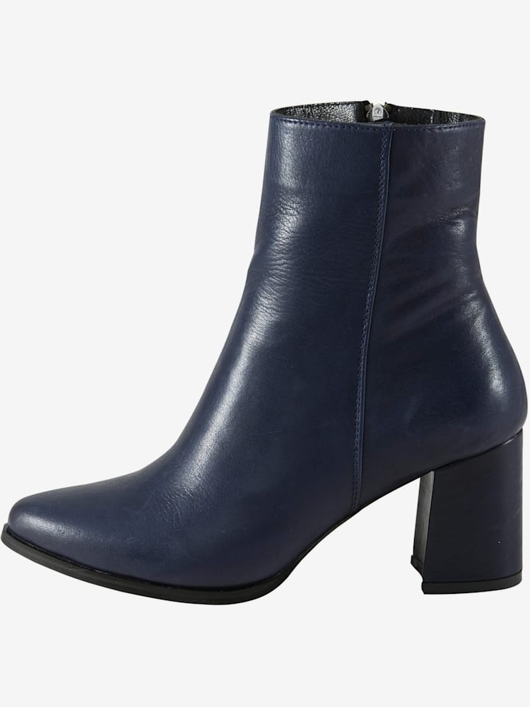 Bottines cuir nappa de vache, couleur : bleu foncé uni, taille 38, 100% cuir de vache - helline
