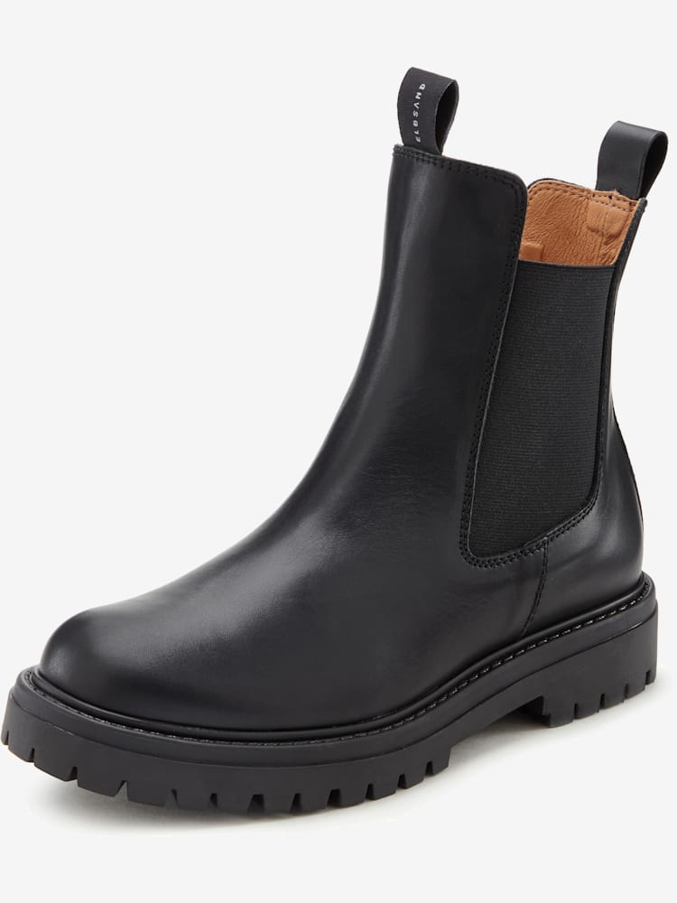 Bottines chelsea tendance en cuir de qualité, très confortables, couleur : noir uni, taille 42, marque Elbsand, 100% cuir - helline