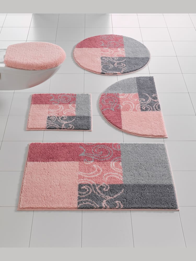 Tapis de bain, gris moyen à motifs, taille 80x150 cm, helline home - helline