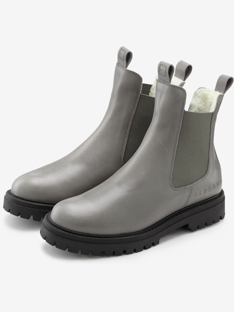 Bottines d'hiver en cuir de qualité avec doublure chaude toute douce, couleur gris, taille 43, marque Elbsand - helline