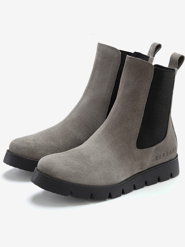 Bottines tendance en cuir de qualité, couleur gris, taille 40, marque Elbsand - helline