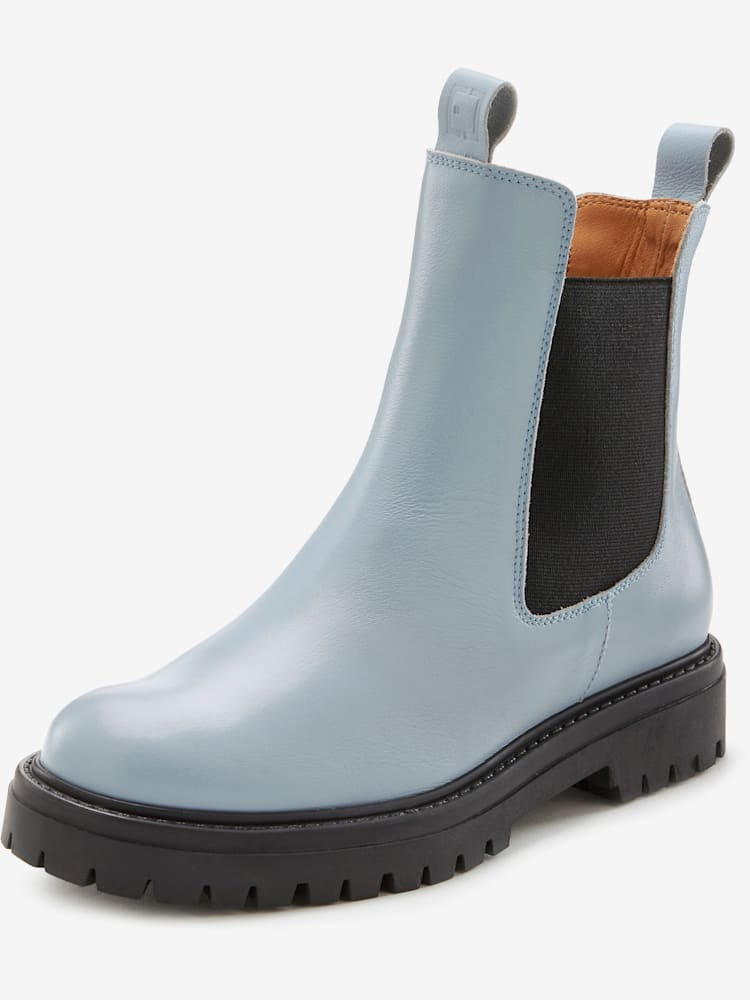 Bottines chelsea tendance en cuir de qualité, très confortables, couleur bleu, taille 41, marque Elbsand - helline