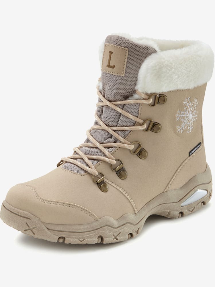Bottines d'hiver bottes thermiques : très chaudes et souples, couleur : marron clair uni, taille 42, marque LASCANA, 100% matière synthétique -