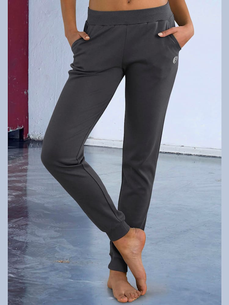 Pantalon de jogging athleleisure, logo imprimé, couleur gris, taille 46/48, marque LASCANA ACTIVE - helline