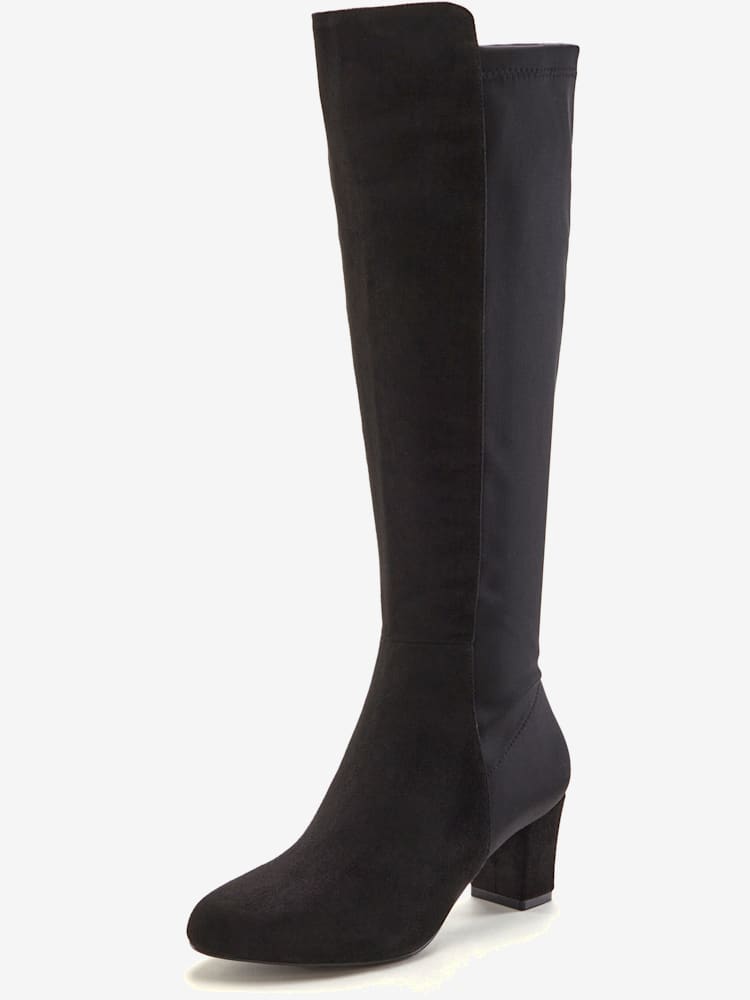 Bottes avec empiècement extensible tendance et élégant, hauteur du talon env. 6 cm, noir uni, taille 43, LASCANA - helline