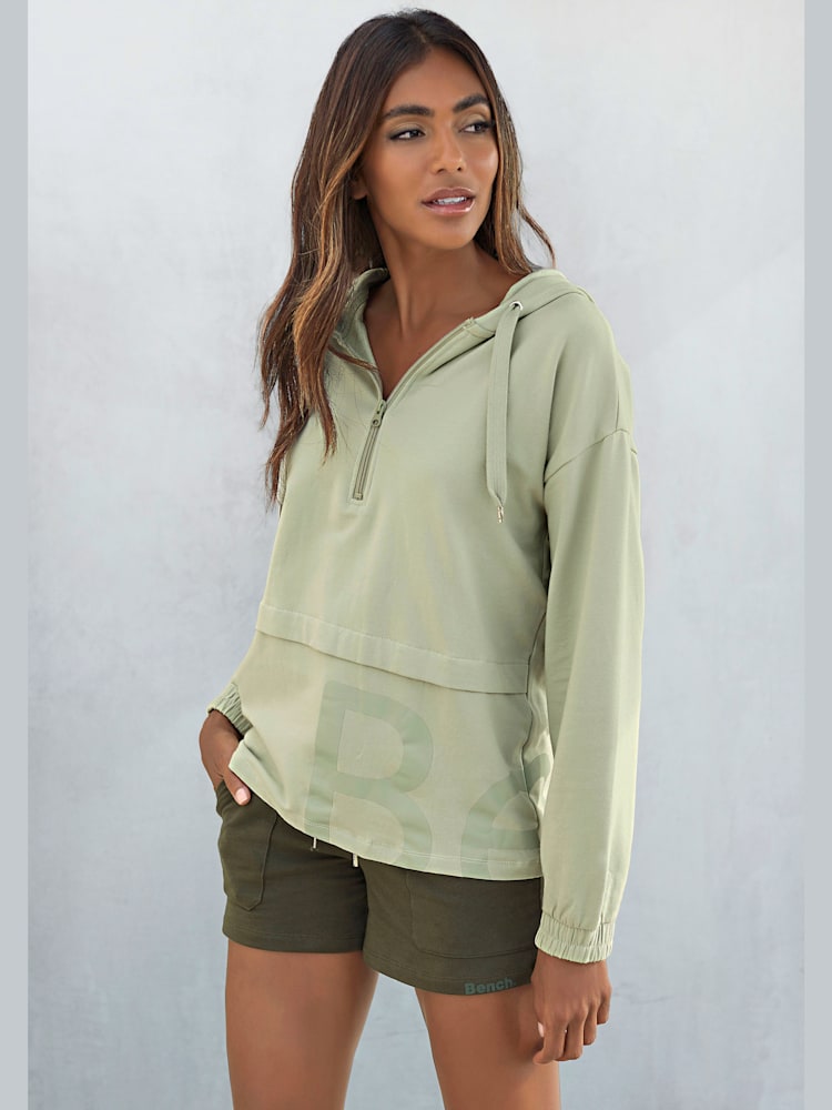 Sweatshirt avec glissière et capuche, couleur vert, taille 42/44, marque Bench. Loungewear - helline