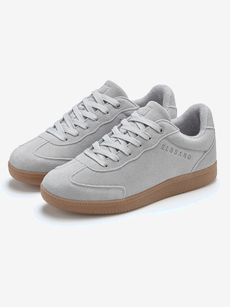 Baskets sneakers tendance en cuir velours de qualité, gris clair uni, taille 38, Elbsand - helline