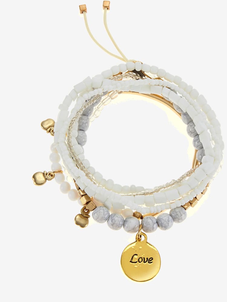 Ensemble de 7 bracelets : association tendance de plusieurs bracelets pour un look superposé décontracté, blanc à motifs, taille 0, LASCANA - helline