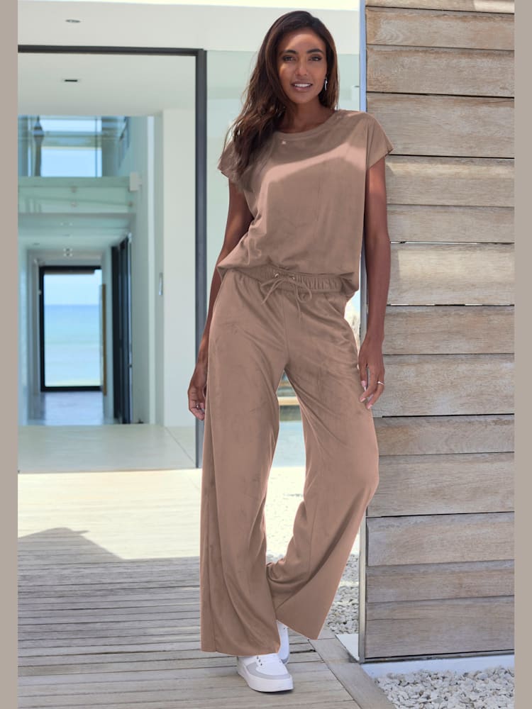 Pantalon en synthétique velours, couleur marron, taille 50/52, marque French Connection - helline