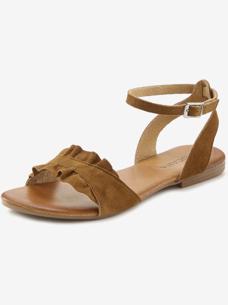 Sandales cuir de qualité, marron clair uni, taille 44, LASCANA - helline