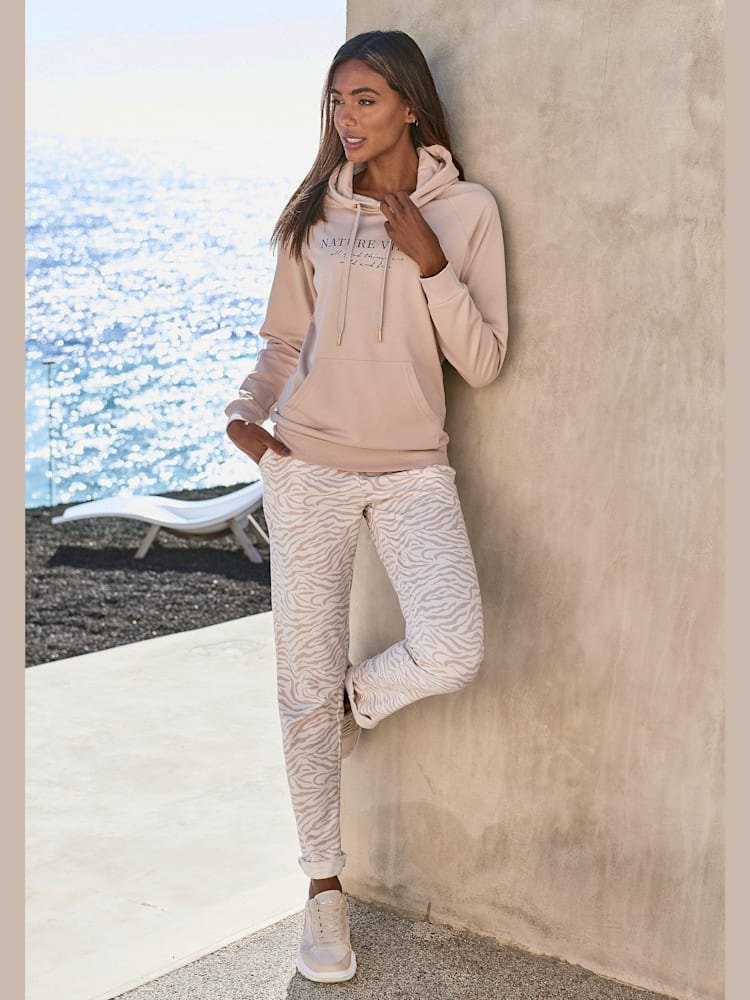 Sweat à capuche pull à capuche avec poche kangourou, couleur marron, taille 38/40, marque LASCANA - helline