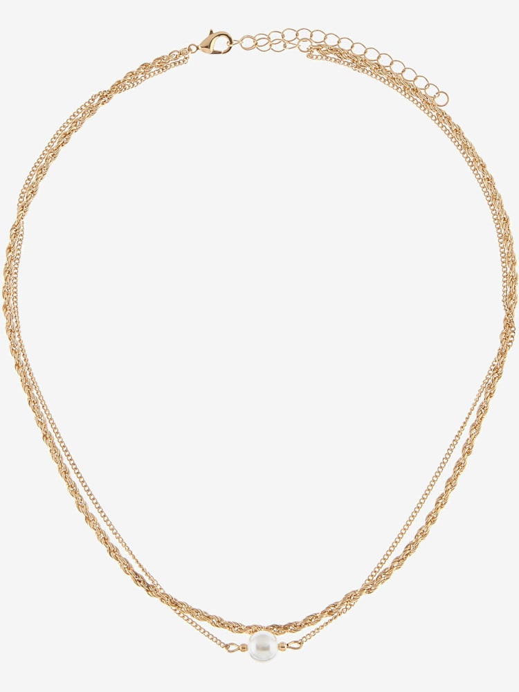 Chaîne en acier inoxydable collier en acier inoxydable avec deux rangées et perles d'eau douce artificielles, couleur couleur or, taille 0, marque