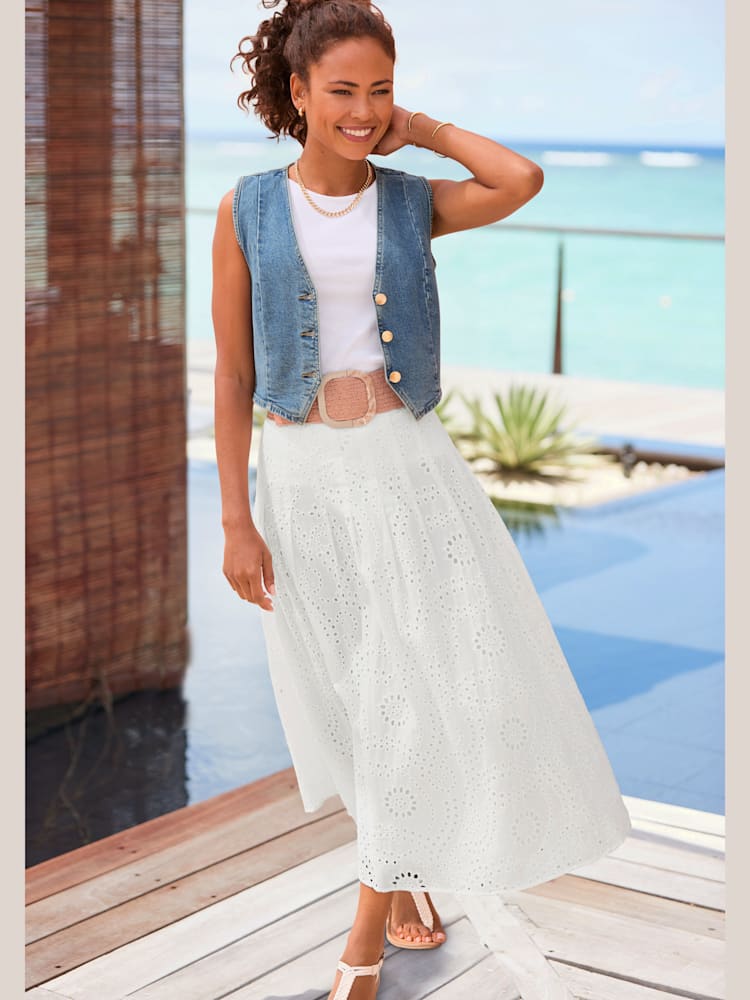 Gilet en jean encolure en v dégagée, couleur bleu, taille 36, marque Buffalo - helline