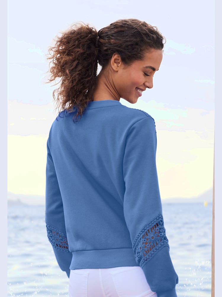 Sweat-shirt encolure en v, couleur bleu, taille 34/36, marque Vivance - helline