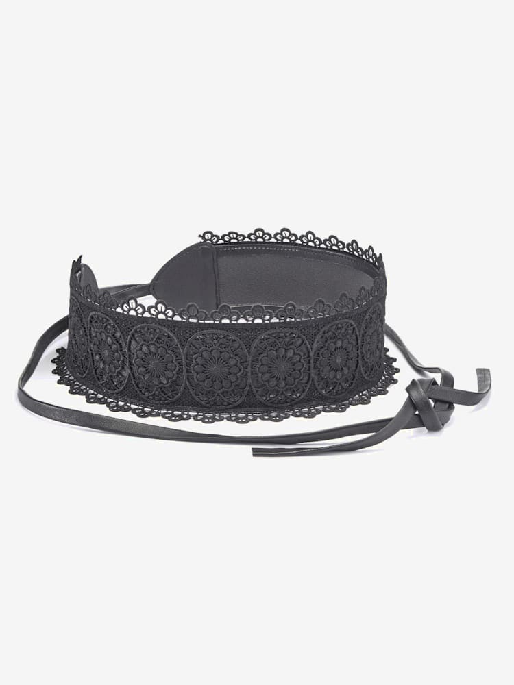 Ceinture avec broderie et dentelle tendance, couleur noir, taille M, marque LASCANA - helline