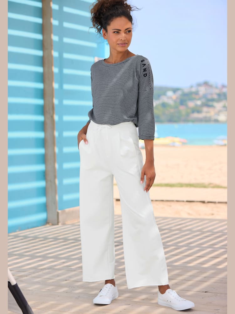 Pantalon molletonné ceinture avec coulisse, couleur blanc, taille XL (44), marque Elbsand - helline