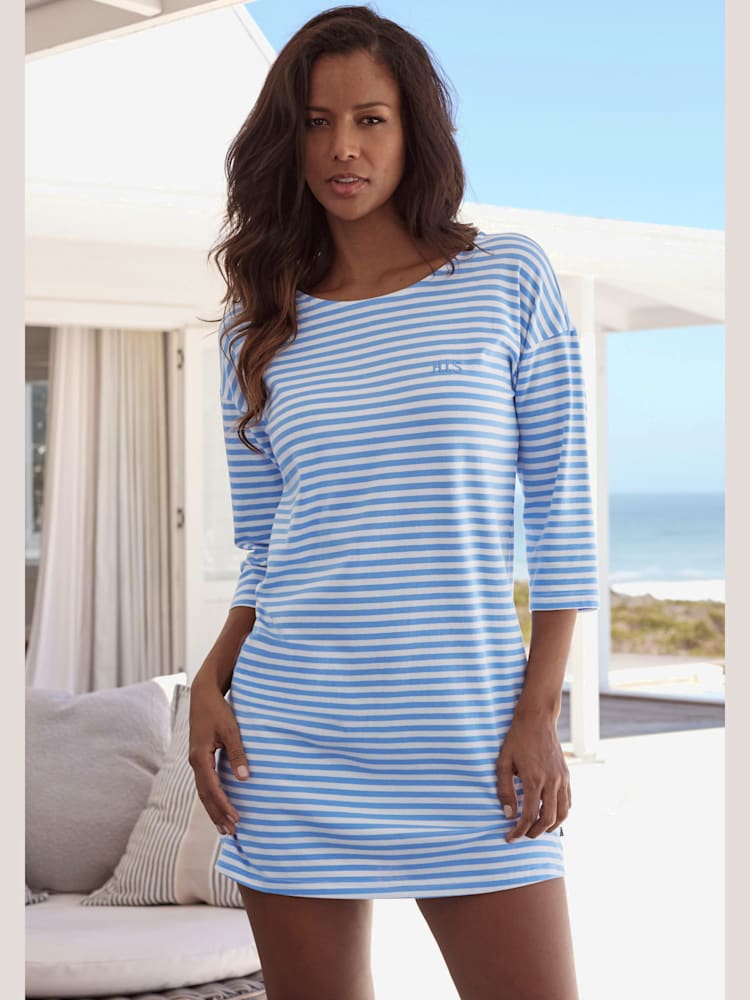 Chemise de nuit courte à rayures en fils teintés, couleur bleu, taille 46/48, marque H.I.S - helline