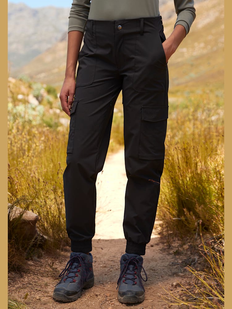 Pantalon de trekking jogging cargo de randonnée à taille haute, couleur noir, taille 52, marque Vivance active - helline