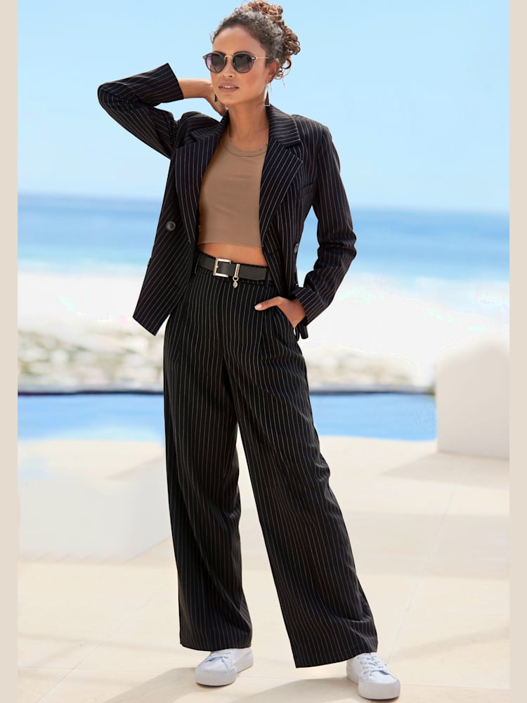 Blazer court blazer femme doublé avec fines rayures, couleur noir, taille 40, marque LASCANA - helline