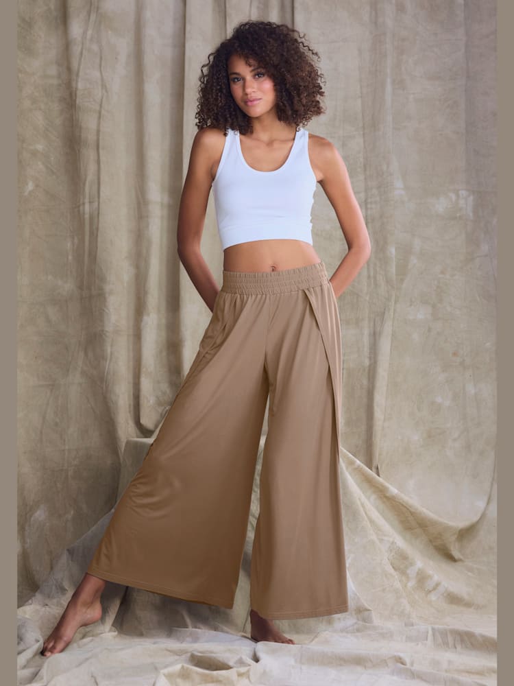 Large sarouel avec côtés chevauchants, couleur marron, taille 52, marque LASCANA - helline