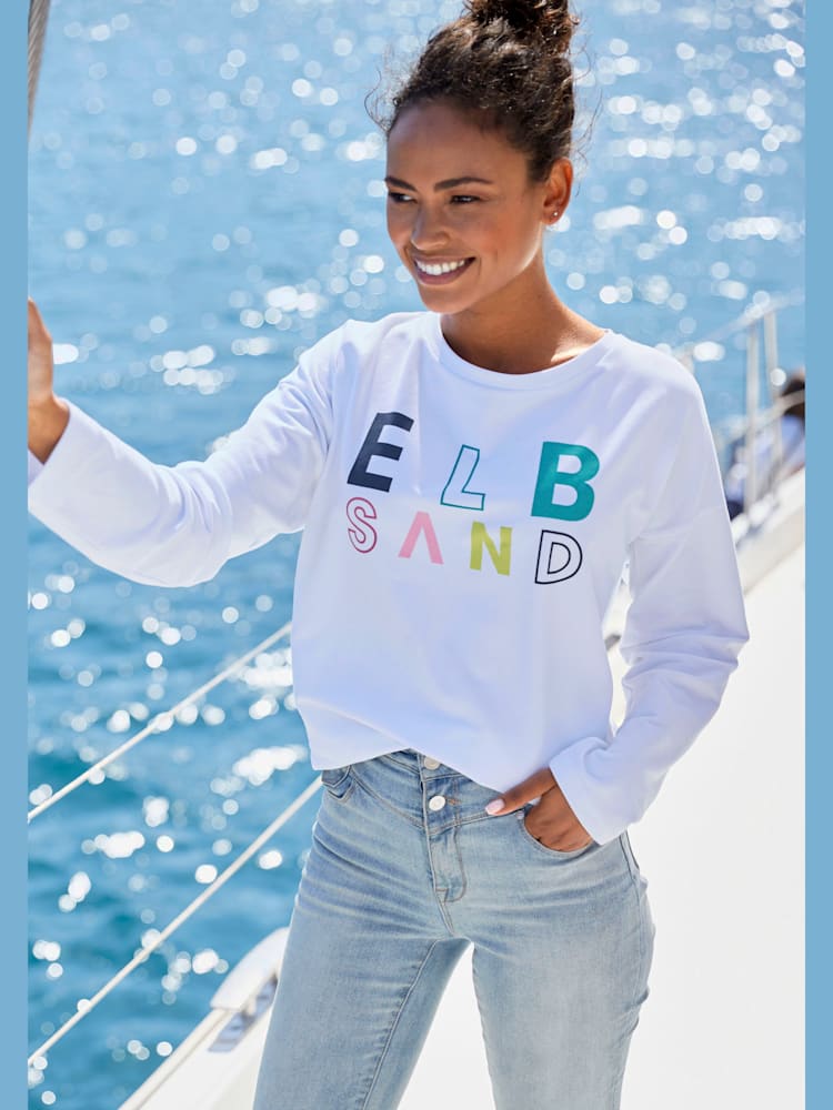 Sweat-shirt encolure ronde, couleur blanc, taille L (42), marque Elbsand - helline