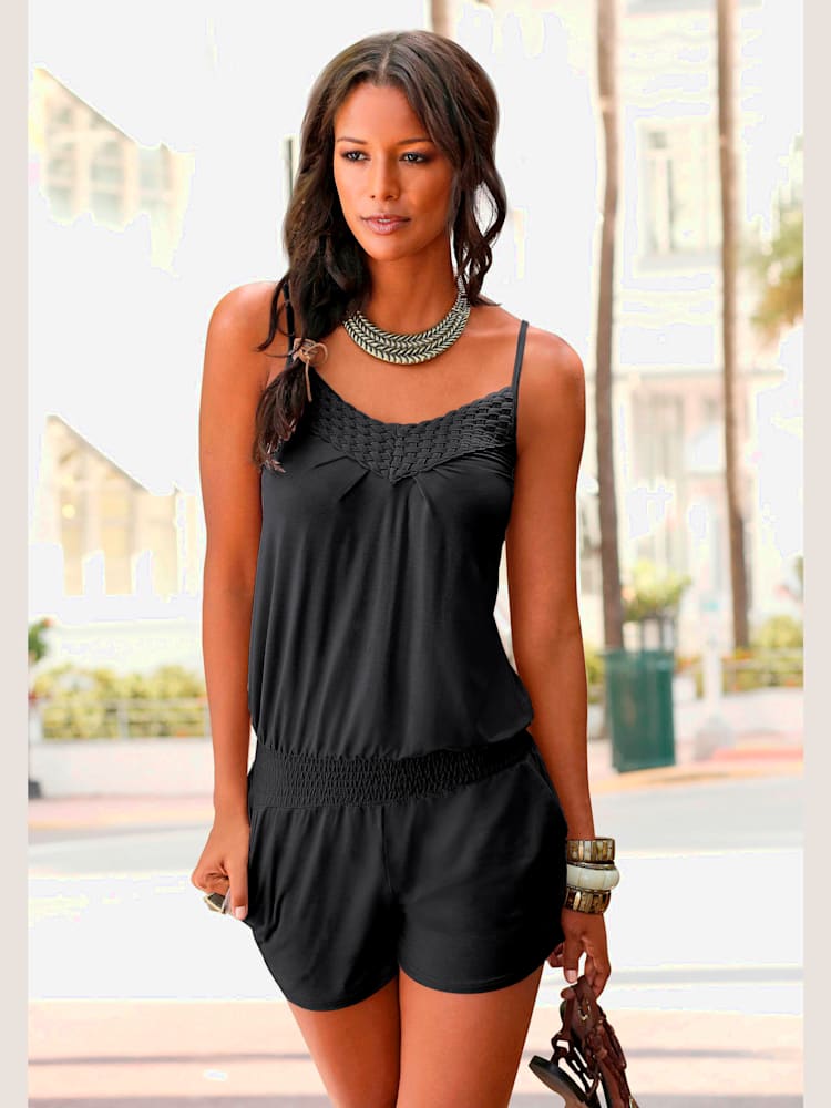 Combinaison de plage à bretelles spaghetti, couleur noir, taille 42, marque LASCANA - helline