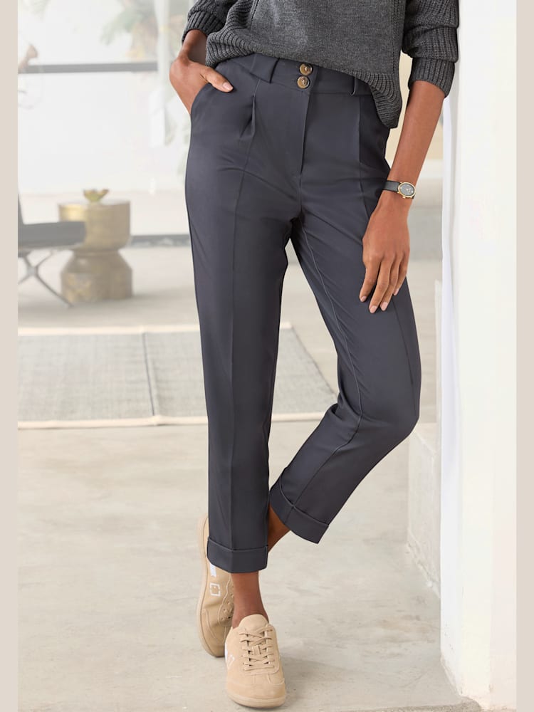 Pantalon 7/8 poches fendues pratiques, couleur gris, taille 38, marque LASCANA - helline