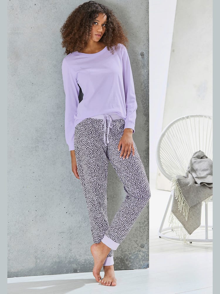 Haut de pyjama long, couleur : violet clair uni, taille 34/36, marque Vivance Dreams by Lascana, 100% coton - helline