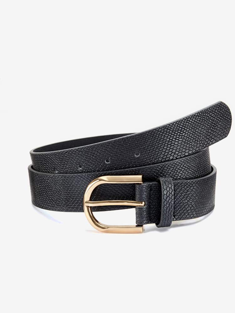 Ceinture hanches ceinture au look métallisé tendance avec motif animal en relief, couleur : noir uni, taille 75, marque LASCANA, 100% cuir - helline