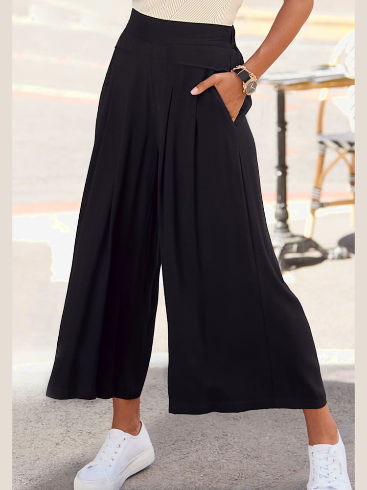 Pantalon large large ceinture avec élastique au dos, couleur noir, taille 44, marque LASCANA - helline