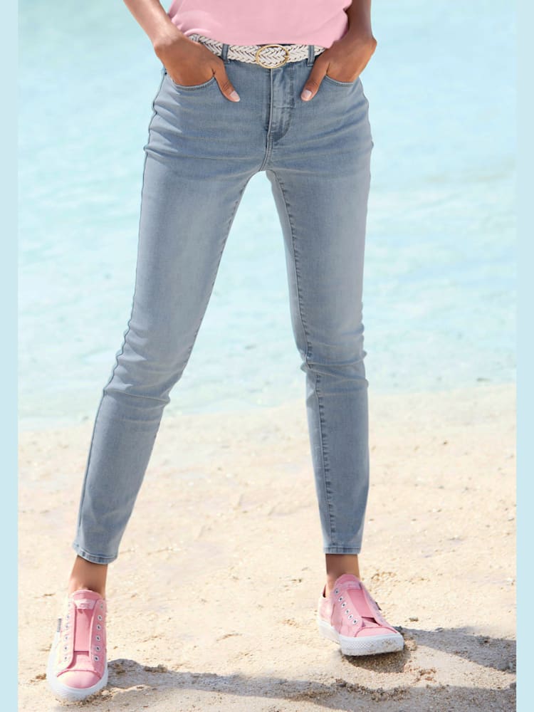 Jean slim fit coupe 5 poches classique, couleur bleu, taille 42, marque Elbsand - helline