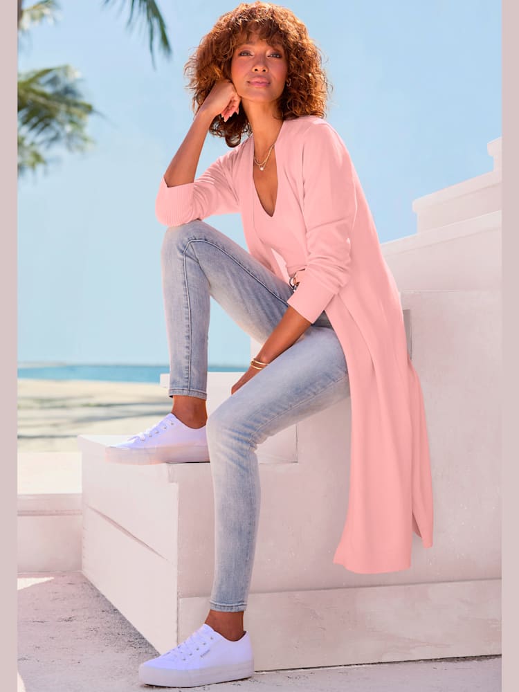 Débardeur en tricot encolure en v affinante, couleur rose, taille 34/36, marque LASCANA - helline