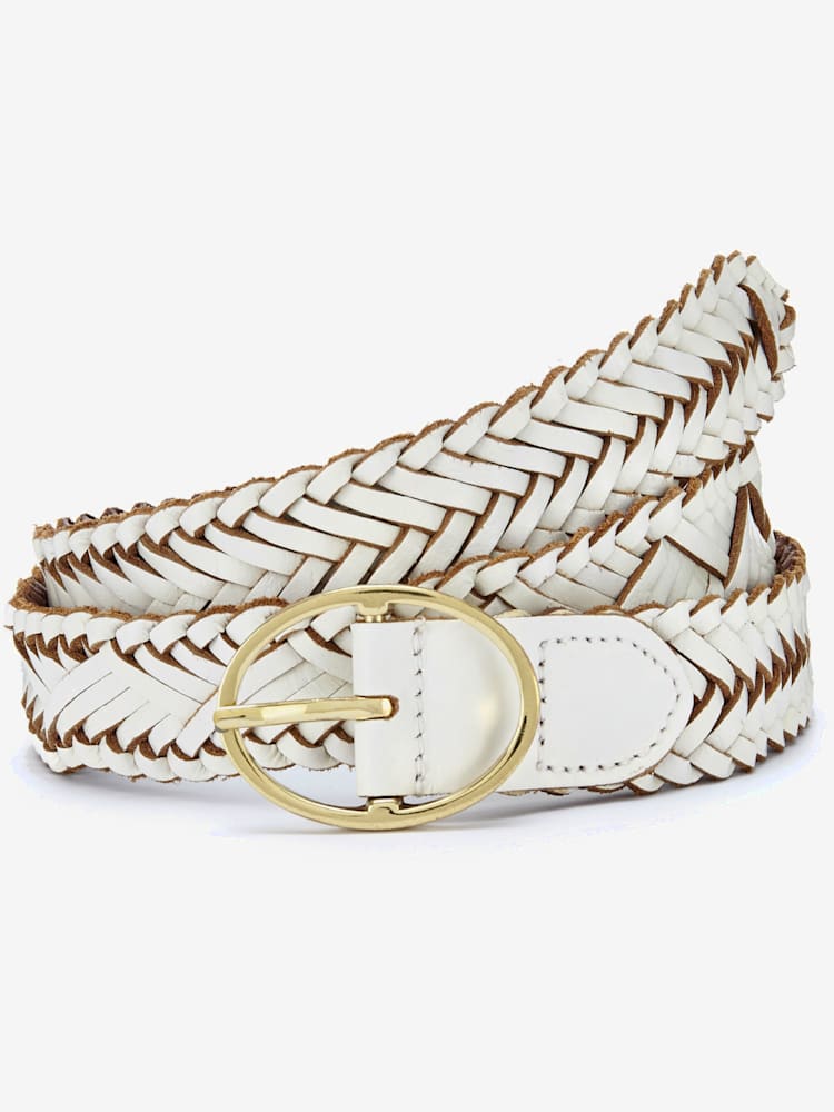 Ceinture en cuir forme personnalisée grâce à l'aspect tressé, couleur blanc, taille 75, marque LASCANA - helline
