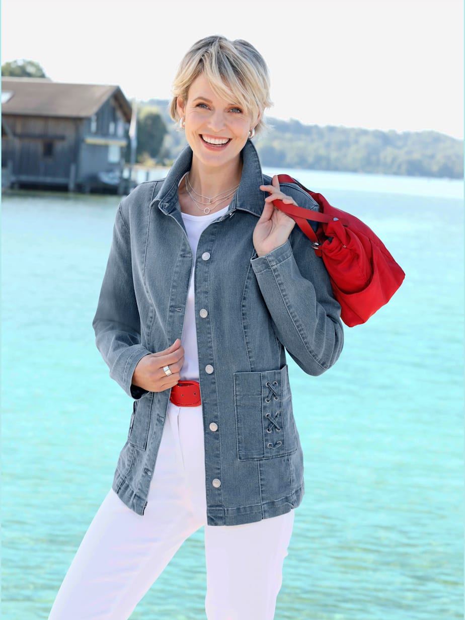Veste En Jean Trucker Vintage Femme Boyfriend Denim Côtelé Poches